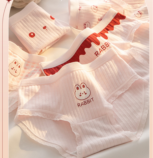 Quần lót nữ Cotton cao cấp mềm mại, thấm hút mồ hôi hình thỏ hồng cute - L112